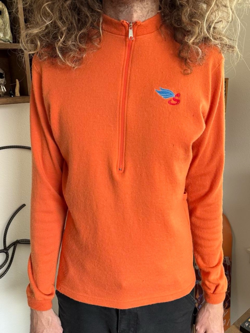 Vintage 90s Swobo Orange Merino Wool L/S Cycling Jersey Rare ~ Size Medium